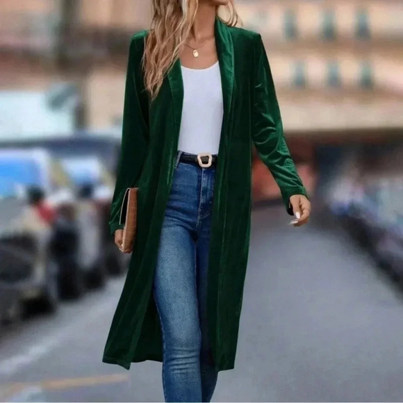 Jackets & Blazers - Shawl Collar Open Front Velvet Coat